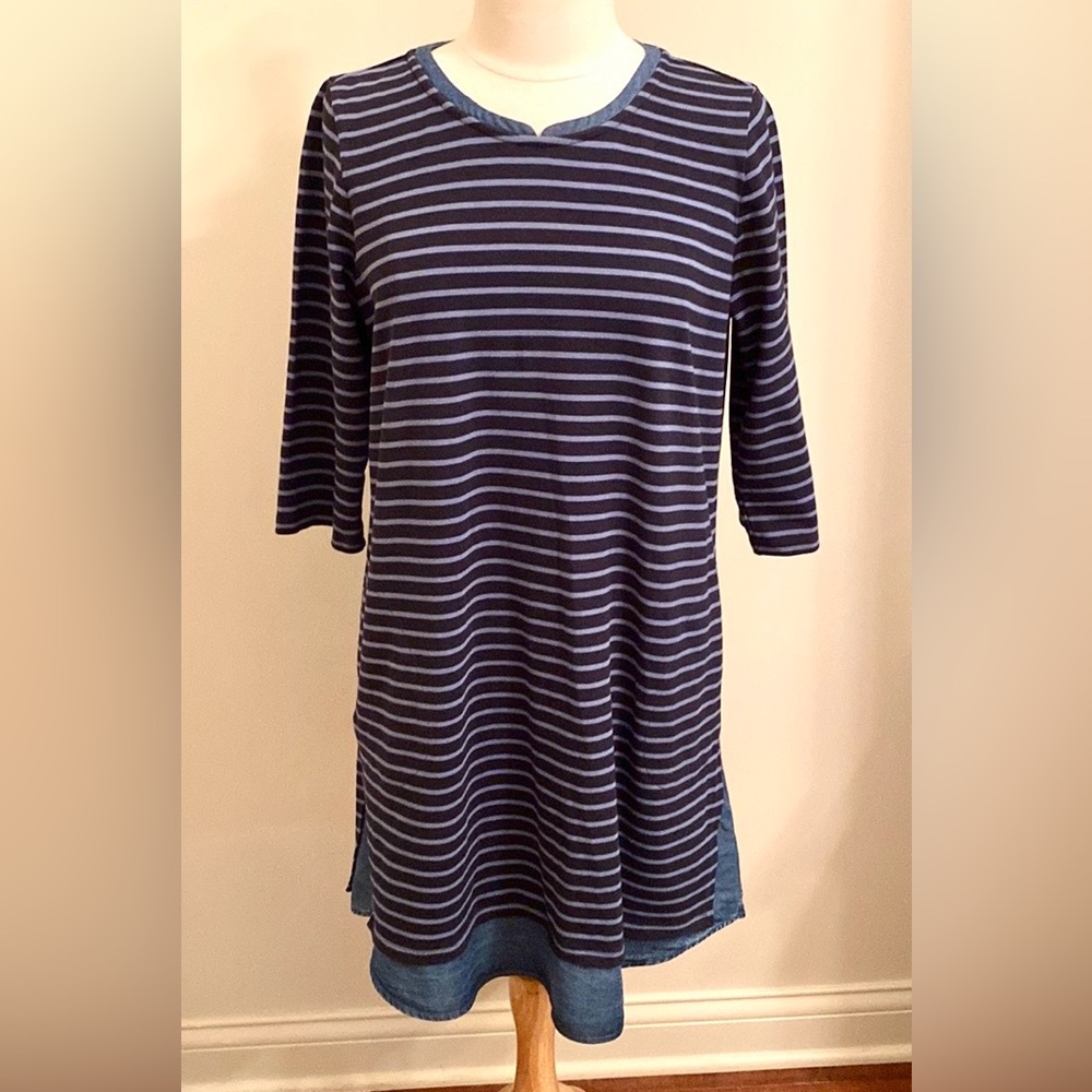 J. Jill Blue Purple Striped Chambray MP Boho Coastal Weekend Casual Preppy Dress